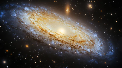 Spiral galaxy observed edge-on with bright central bulge region