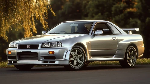 Silver performance coupe under golden hour ambient light.