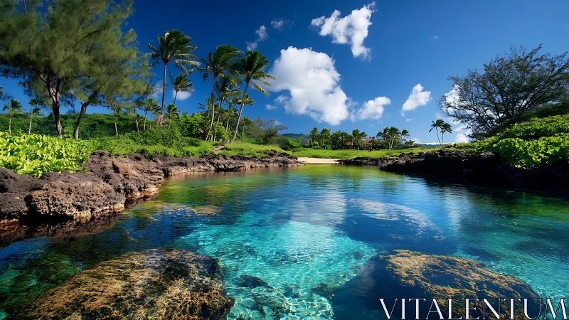 Crystalline Lagoon Dreams: Where Turquoise Waters Kiss Black Sand Shores.