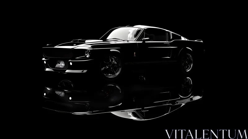 Midnight muscle car rendered in glossy reflective studio.