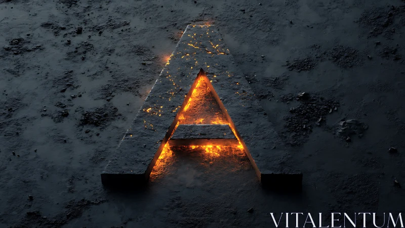 Glowing Triangular Structure on Volcanic Terrain.