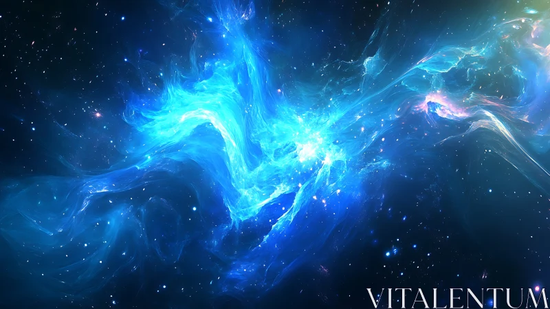 Starlit nebula river twists through midnight cosmos in blue