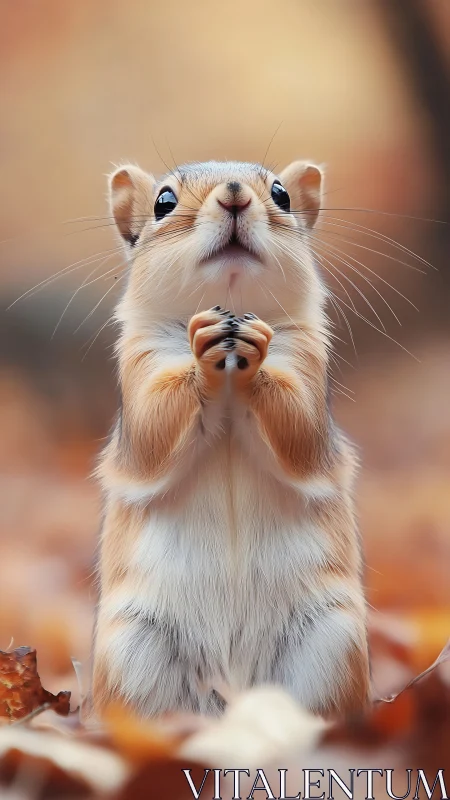 Tiny autumn supplicant whispers to the forest ceiling