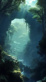 Luminous Canyon Gateway. Emerald Chasm Reveals Mountain Passage.
