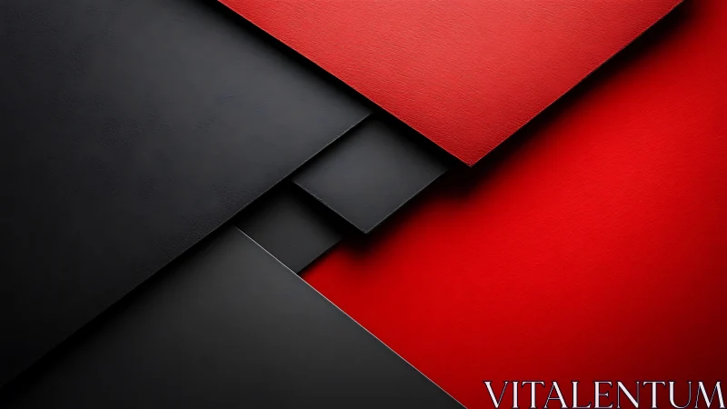 Layered red and black geometric panels in diagonal layout.