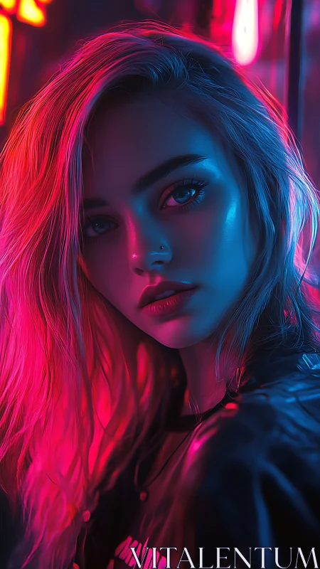 Neon-lit portrait captures intense cyberpunk street mood.