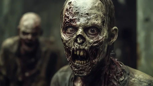 Ultra-detailed decaying zombie portrait with exposed skull
