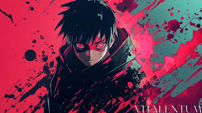 Anime portrait with dynamic split-tone splatter composition.