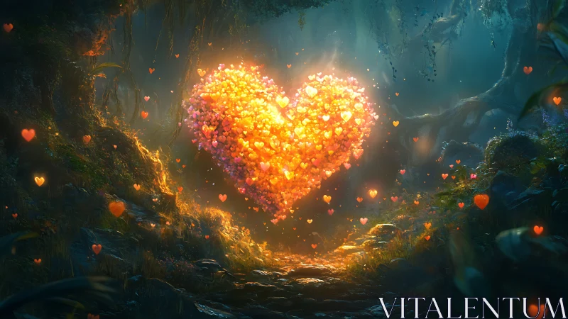 Luminescent Heart: Mystical Glow in Cavern Sanctuary.