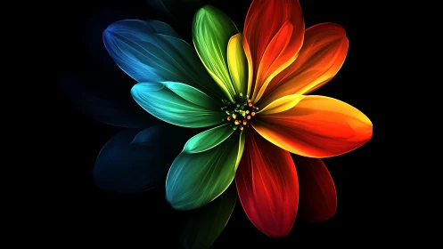 Prismatic blossom unfurls like liquid light against night.