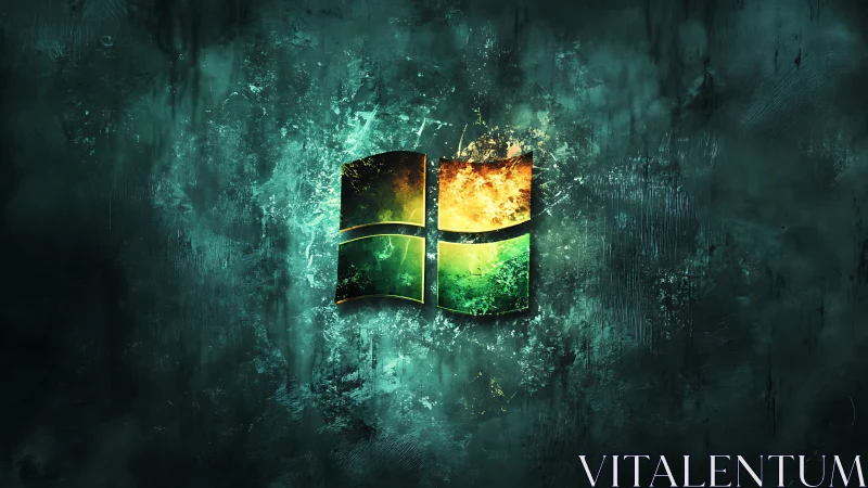 Windows style logo with textured teal abstract background.