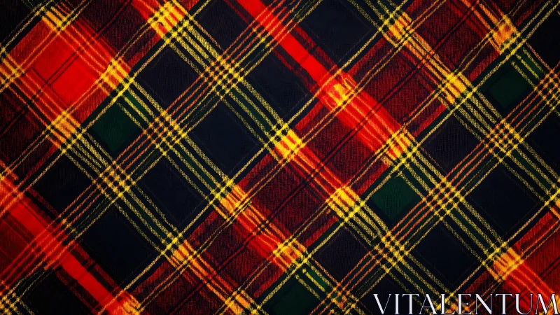 Diagonal red and yellow tartan fabric pattern fills frame