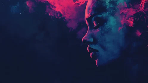 Profile in neon haze, contemplative digital portrait study.