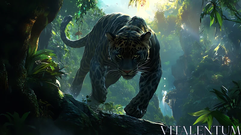 Jungle Predator: Leopard Emerges Through Forest Mist.