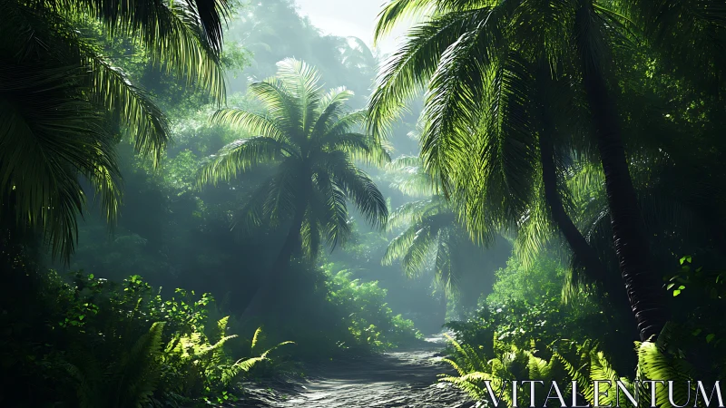 Misty Jungle Sanctuary. Tropical Forest River Path.