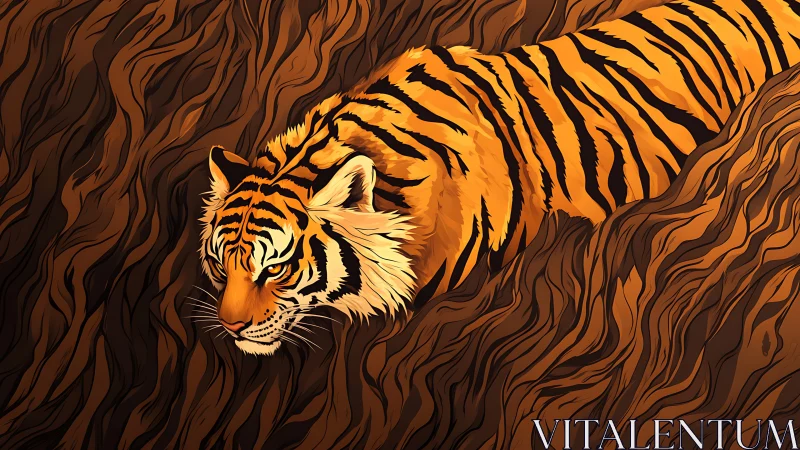 Tiger rendered in stylized vector layers with flowing organic contours