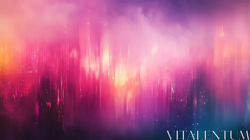 Neon aurora curtains fall through dreamy mist and glow