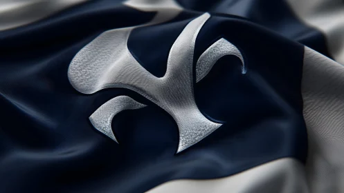 Blue and White Fleur-de-Lis Flag in Realistic Wavy Fabric Style.