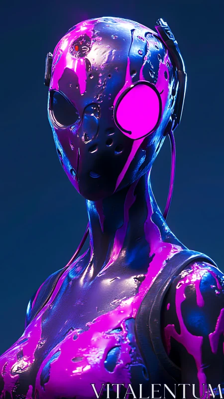 Cyberpunk android portrait with neon magenta liquid shell.