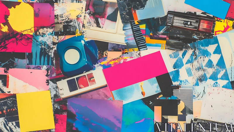 Color-splashed collage table buzzing with playful energy.