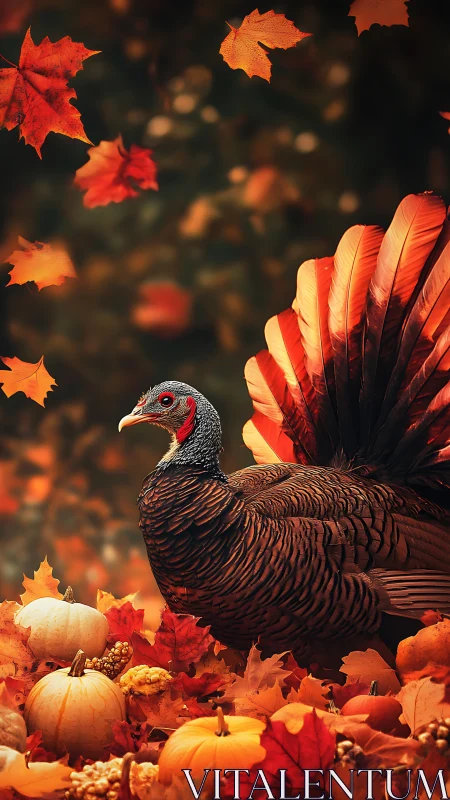 Autumn turkey portrait rendered in warm photorealistic lighting