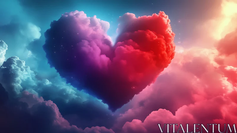 Luminous Heart-Shaped Cloud Floating Among Vibrant Skies