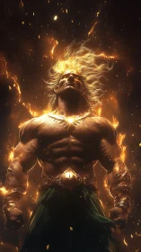 Fire-crowned warrior erupting with celestial power.