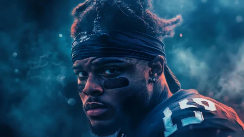 Storm-lit gridiron warrior stares down the electric night