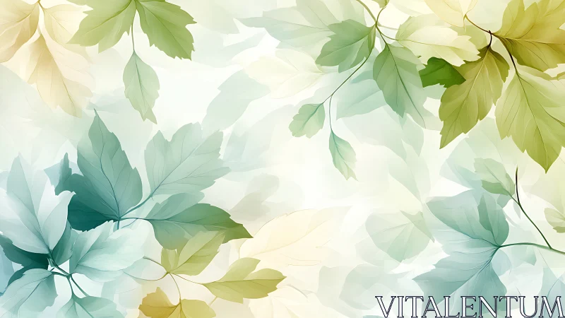 Pastel botanical foliage pattern with translucent layered leaves.