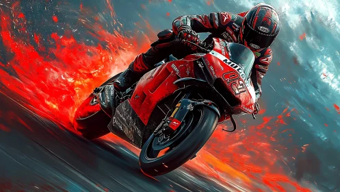 Fire-laced superbike slingshot carving sparks across asphalt.