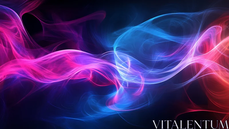 Curved neon light trails cross over a dark background