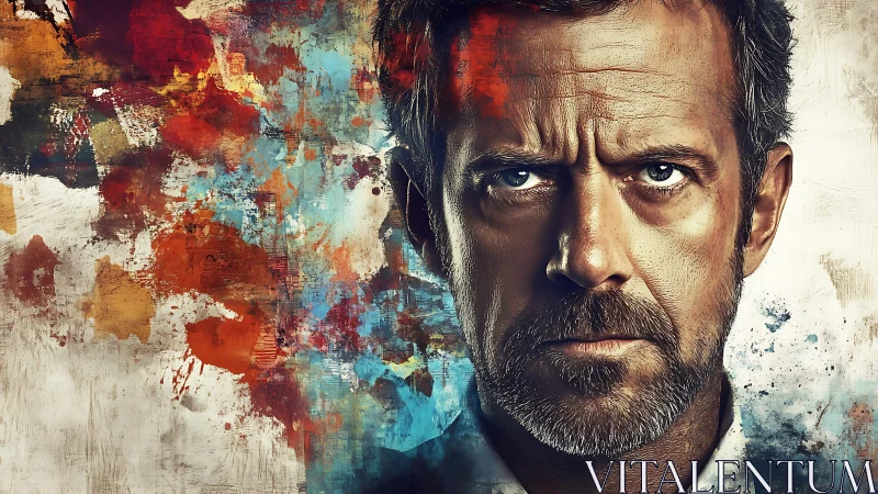 Middle aged man portrait with abstract painted background.