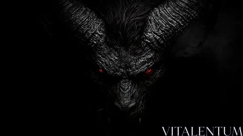 Horned shadow beast with ember eyes stalking the dark.