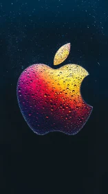 Glowing rainbow apple logo sparkling with dewy droplets.