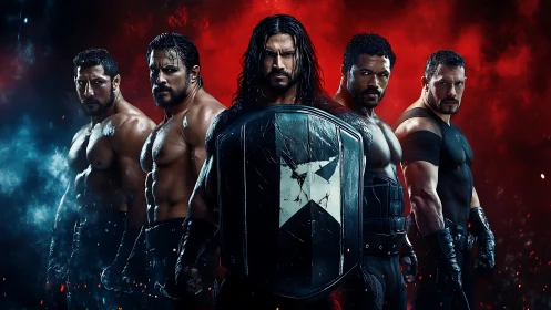 United warriors stand strong behind a lone, determined shield.