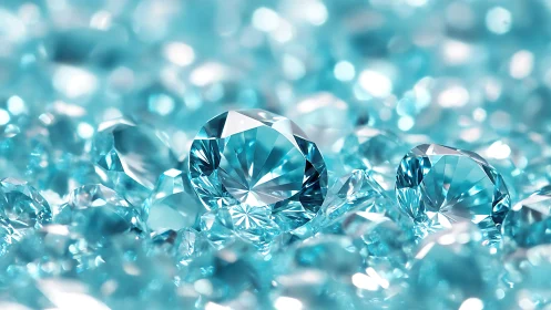Photorealistic aqua gemstones in shallow depth-of-field focus.
