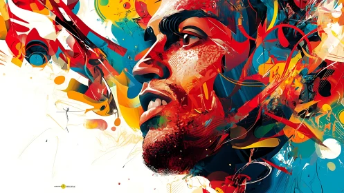 Abstract male portrait with multicolored dynamic shapes.