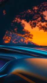 Chromed horizon cruising beneath ember-soaked treetops.