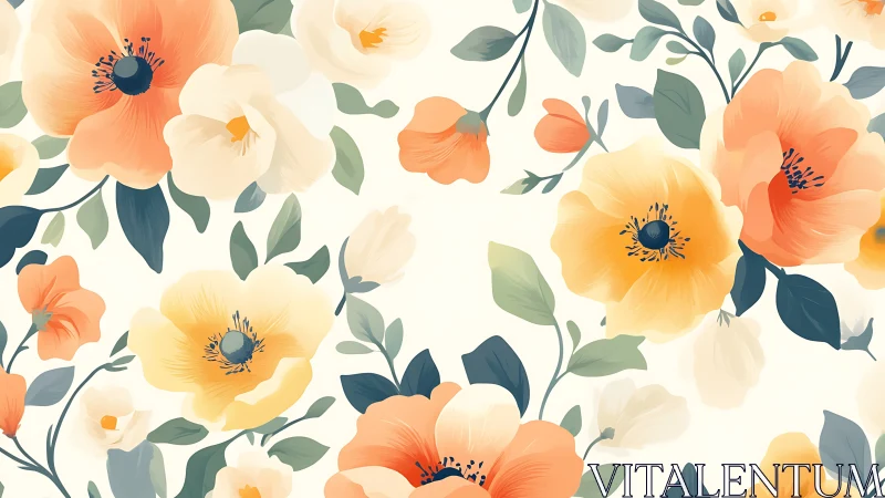 Botanical Floral Composition with Warm Pastel Palette.