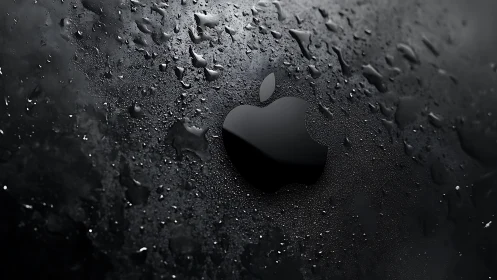 Apple Logo on Weathered Textured Surface with Rainfall.