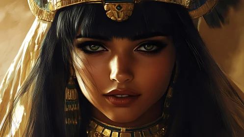 Golden-eyed desert queen in luminous regal portrait.