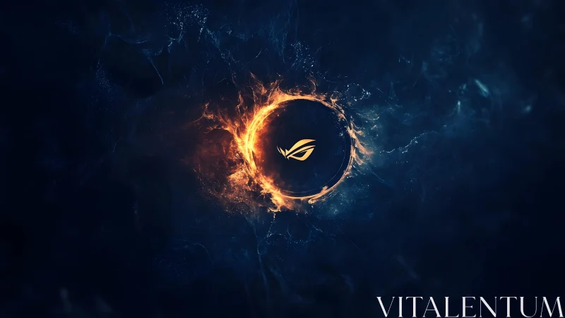 Futuristic ROG Logo in Fiery Ring on Dark Abstract Background. Futuristic ROG Logo in Fiery Ring on Dark Abstract Background.