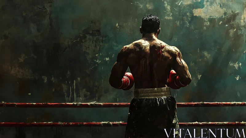 Boxer in Red Gloves Stands Defiant at Ring.