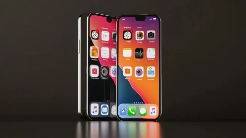 Dual iPhone Display Showcase with Vibrant Gradient Home Screens
