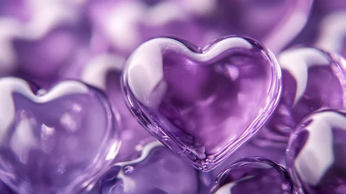 Purple Glass Hearts Close-up Macro.