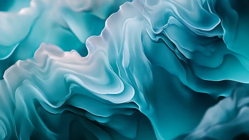 3D abstract teal folds with fluid topographic wave structure.