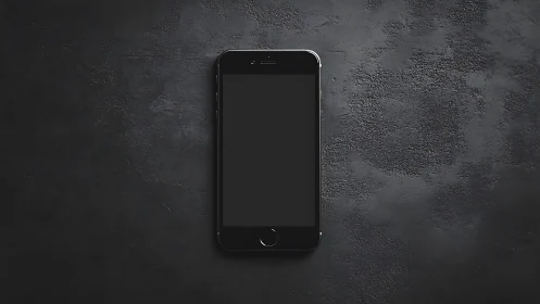 Black smartphone positioned on textured gray concrete surface