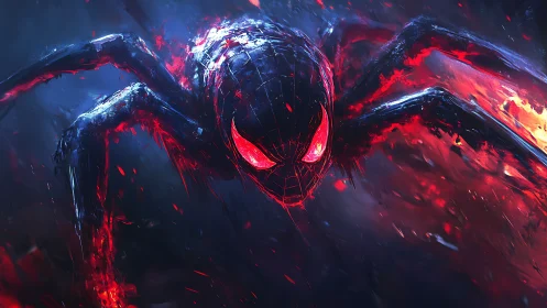 Concept art of infernal arachnid hero in kinetic motion.