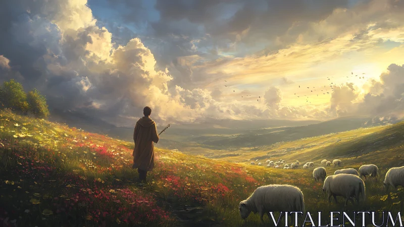 Shepherd of morning clouds on a wildflower-swept valley.