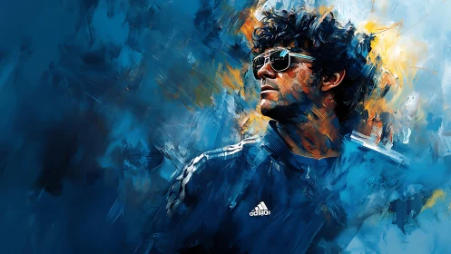 Electric blue swagger in a storm of blazing brushstrokes.